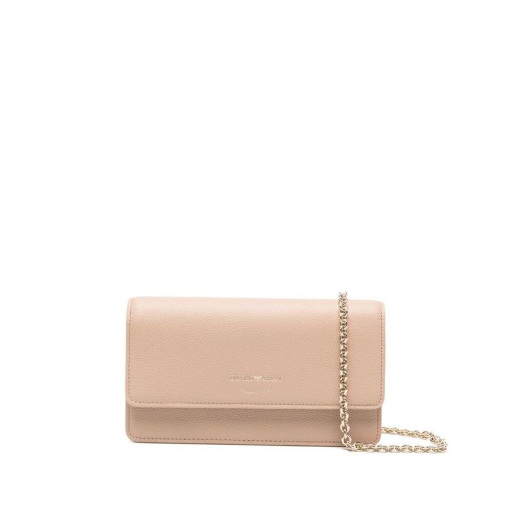 EMPORIO ARMANI Leather Chain Wallet Women Beige Handbags